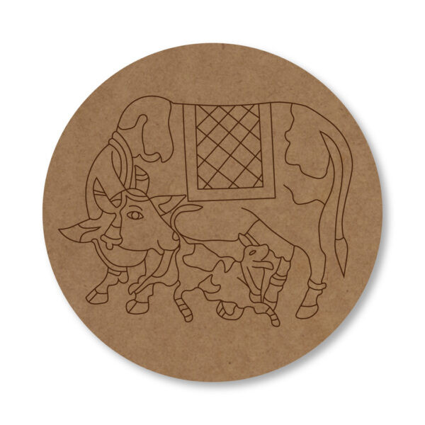 MDF Pre-Marked Cow with Calf on Round Base