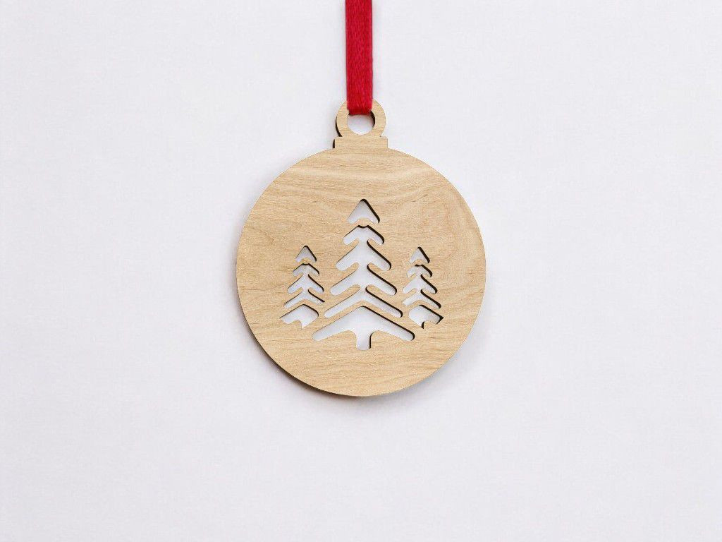 MDF Christmas Bauble with Three Pine Trees Cutout